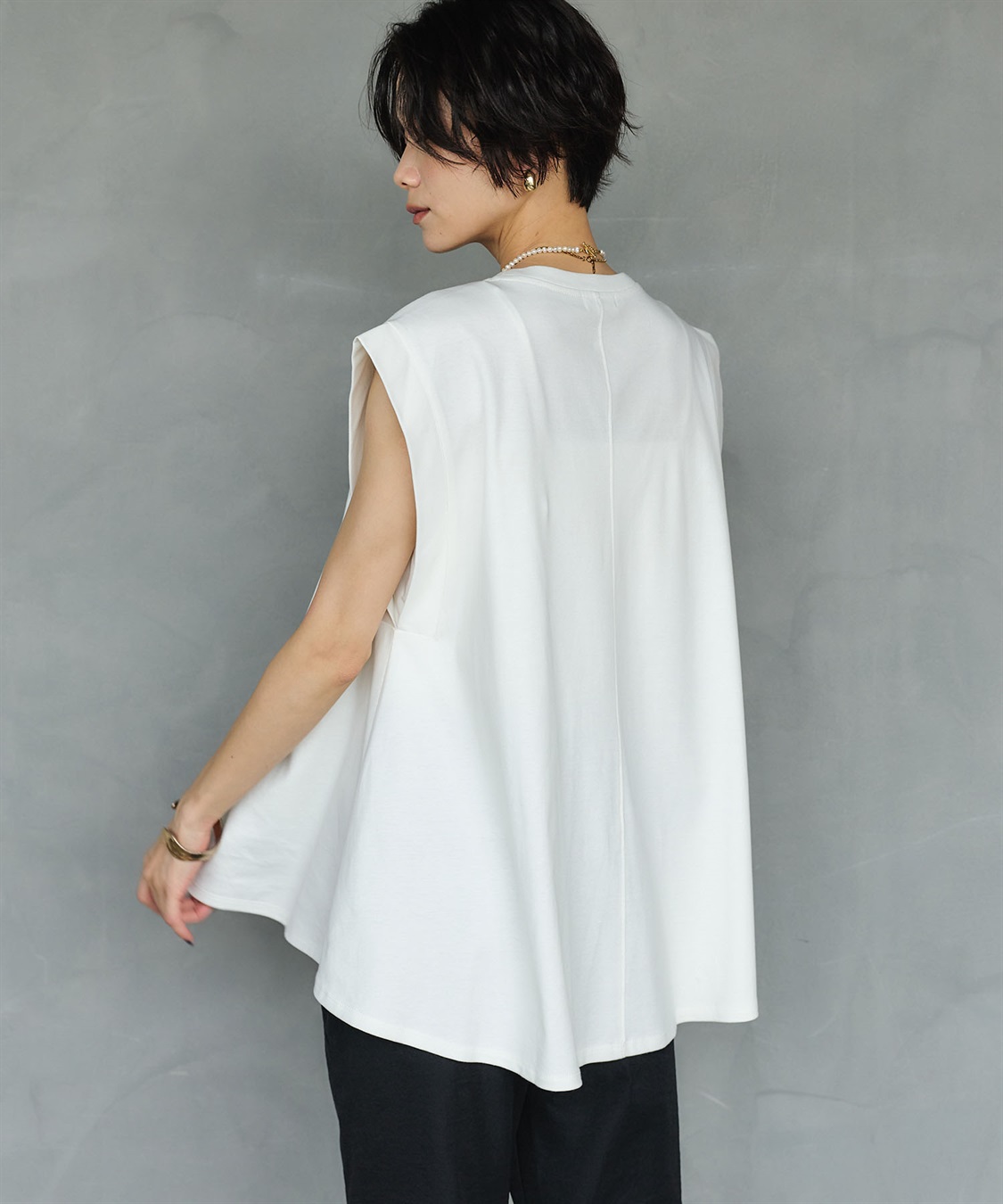 CROSS FUNCTION 《汗染み防止》エブ楽 天竺フロントタックノースリーブTシャツ_sub_5