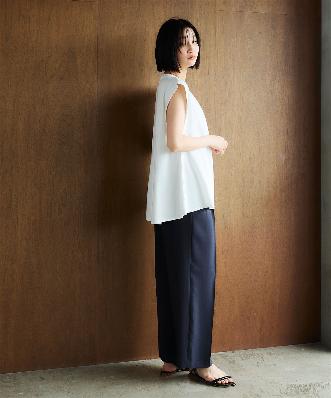 CROSS FUNCTION 《汗染み防止》エブ楽 天竺フロントタックノースリーブTシャツ_sub_15