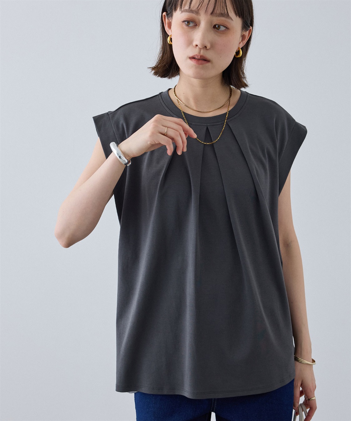 CROSS FUNCTION 《汗染み防止》エブ楽 天竺フロントタックノースリーブTシャツ_sub_17