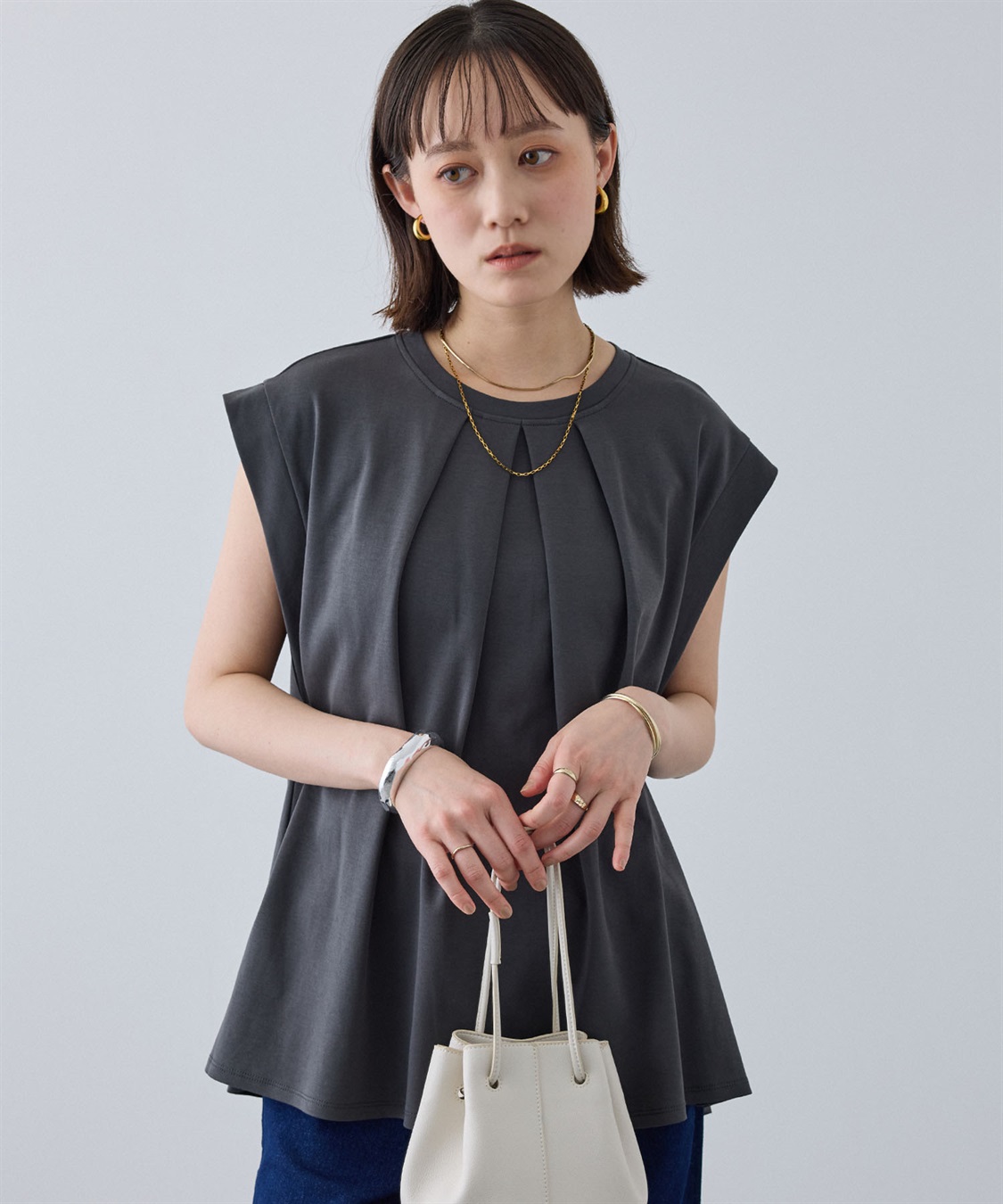 CROSS FUNCTION 《汗染み防止》エブ楽 天竺フロントタックノースリーブTシャツ_sub_18