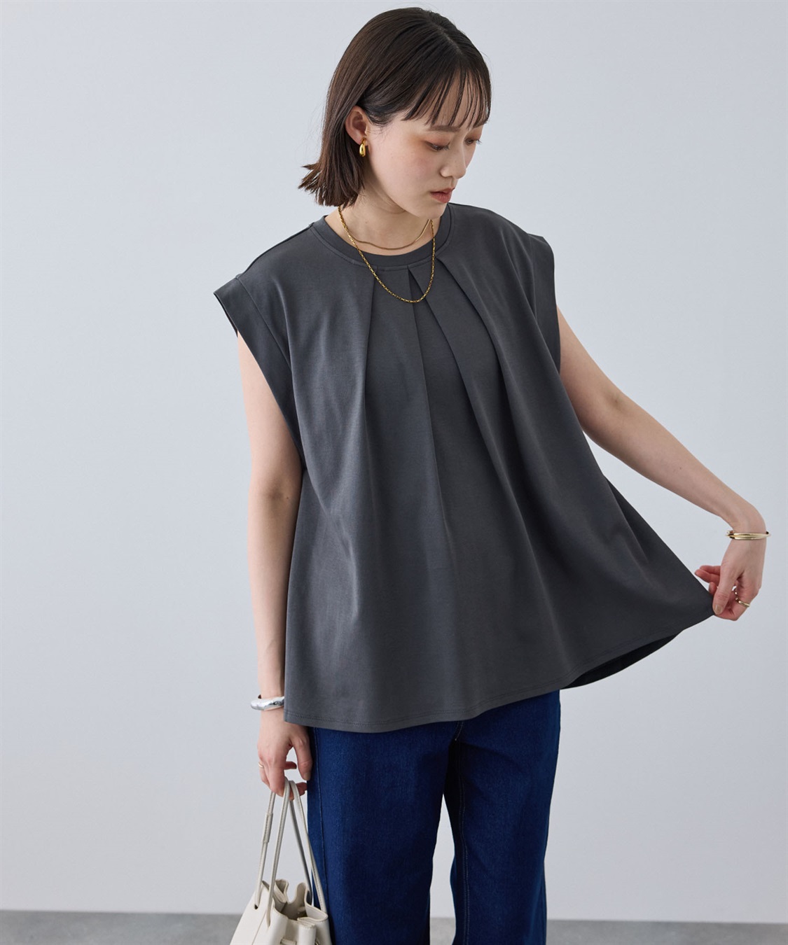 CROSS FUNCTION 《汗染み防止》エブ楽 天竺フロントタックノースリーブTシャツ_sub_19
