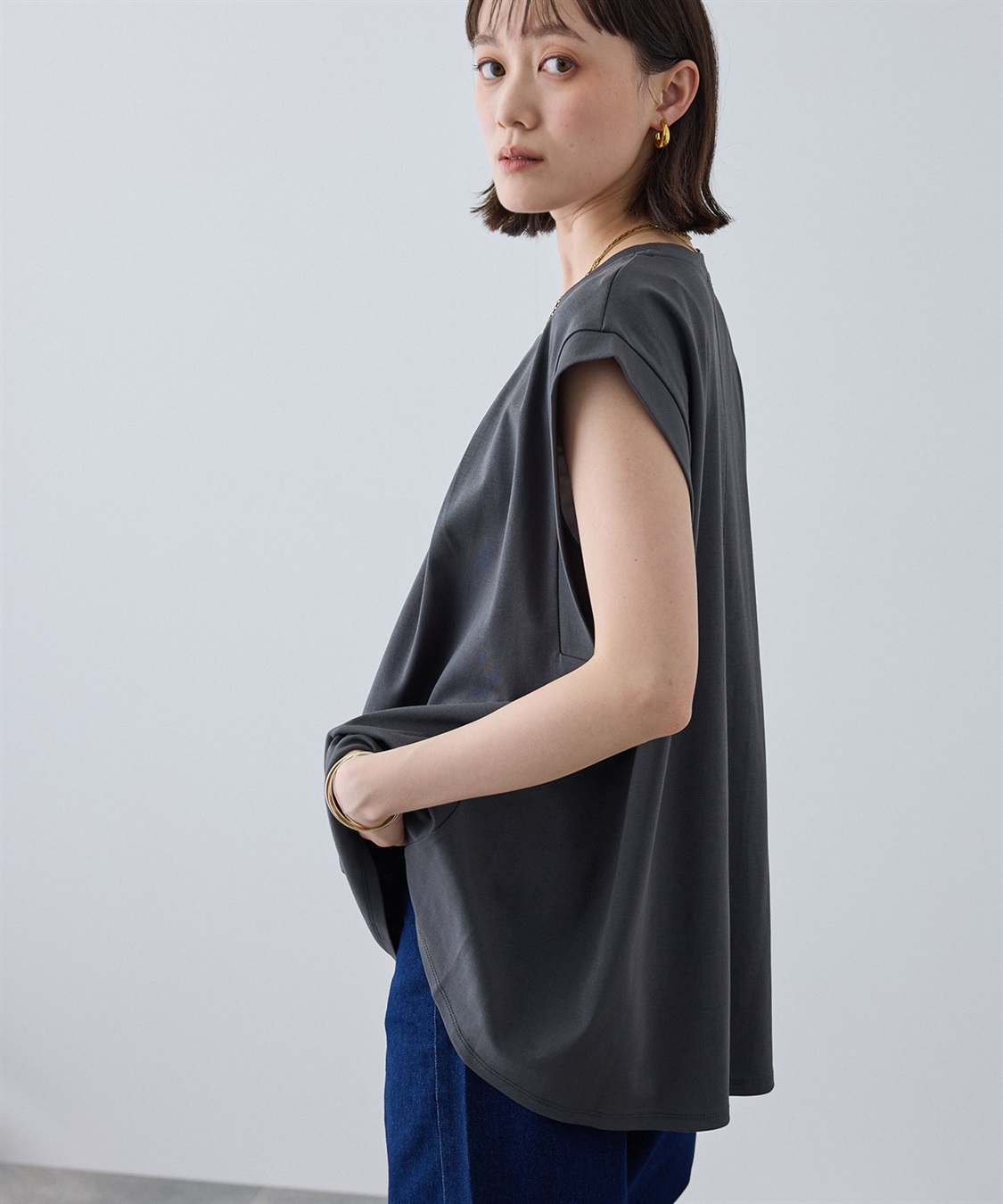 CROSS FUNCTION 《汗染み防止》エブ楽 天竺フロントタックノースリーブTシャツ_sub_21