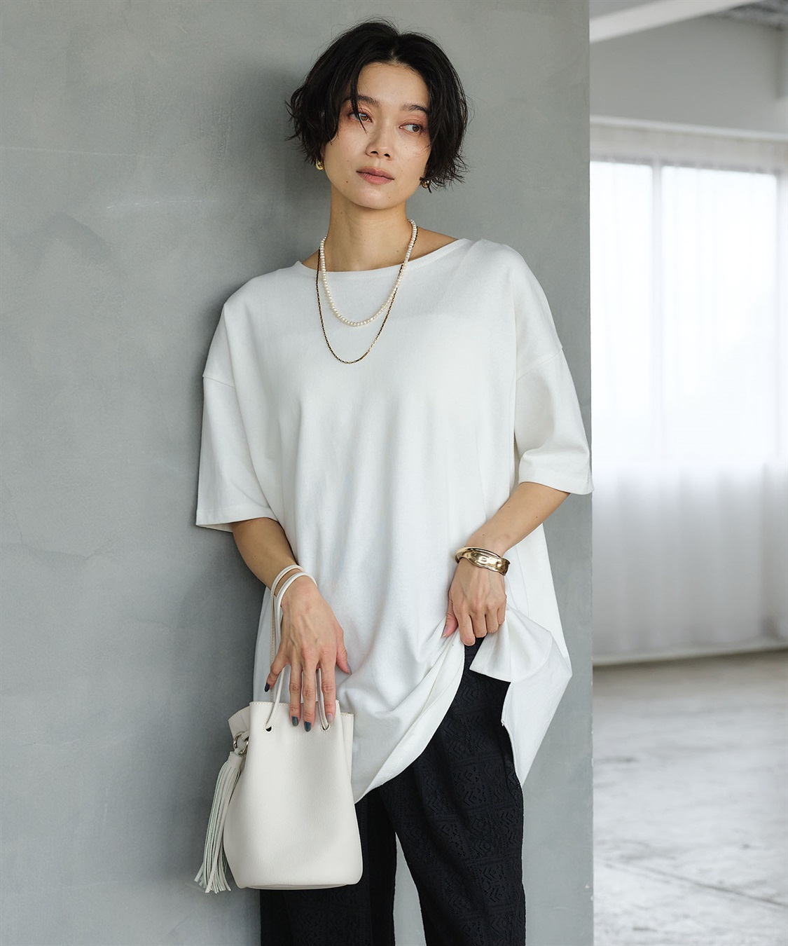 CROSS FUNCTION 《よれにくい》エブ楽 オーバーサイズハーフスリーブコットンTシャツ_sub_4