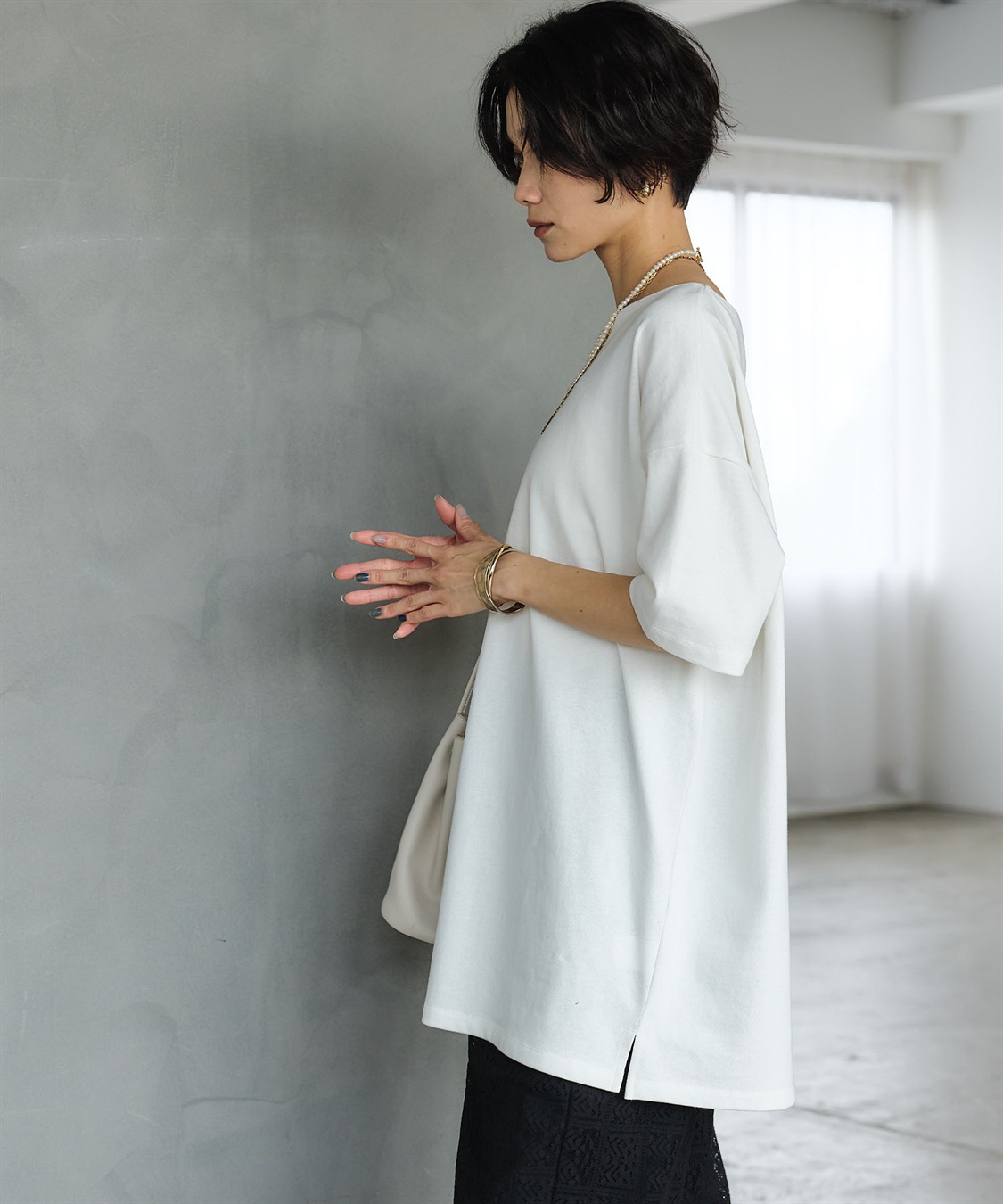 CROSS FUNCTION 《よれにくい》エブ楽 オーバーサイズハーフスリーブコットンTシャツ_sub_6