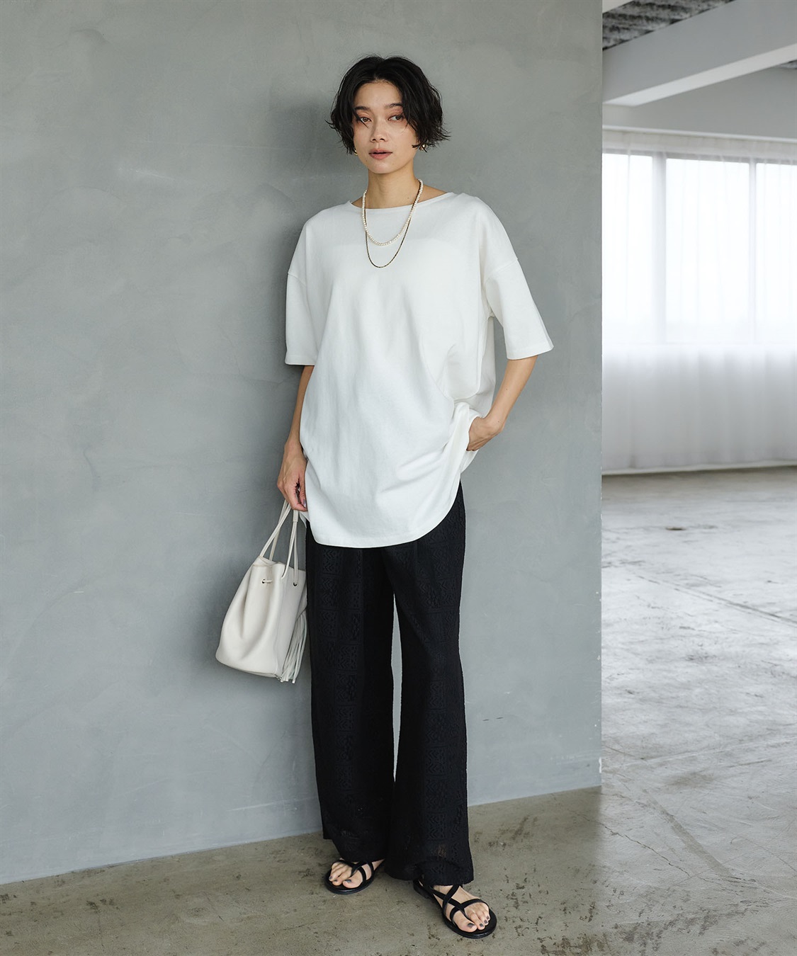 CROSS FUNCTION 《よれにくい》エブ楽 オーバーサイズハーフスリーブコットンTシャツ_sub_7