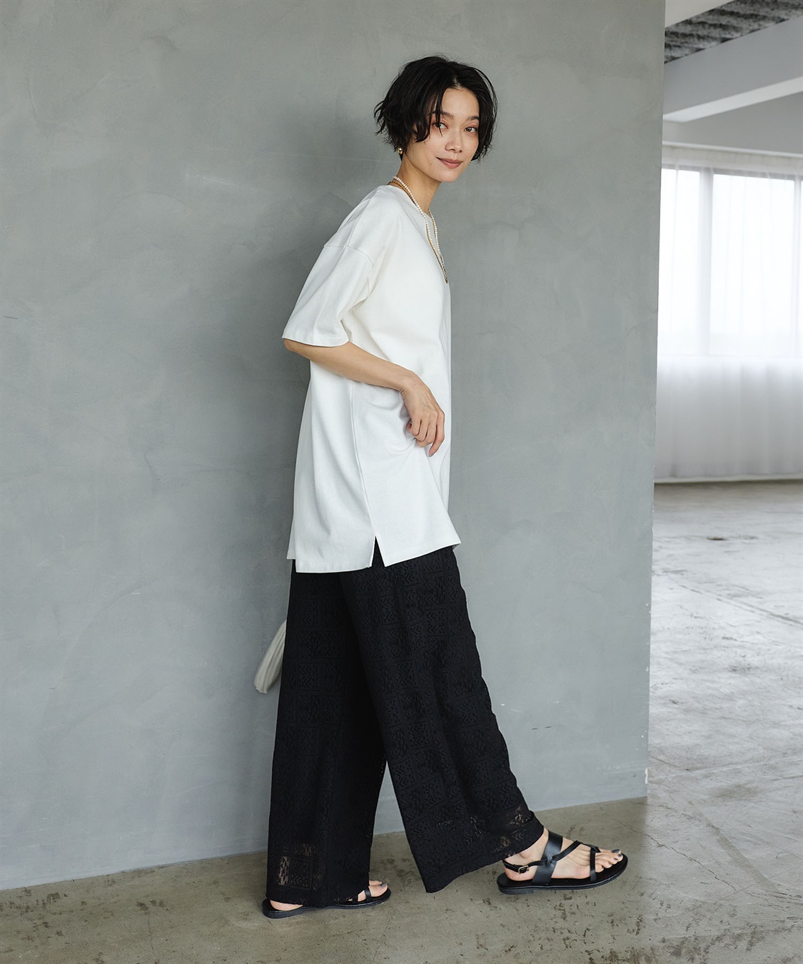 CROSS FUNCTION 《よれにくい》エブ楽 オーバーサイズハーフスリーブコットンTシャツ_sub_8