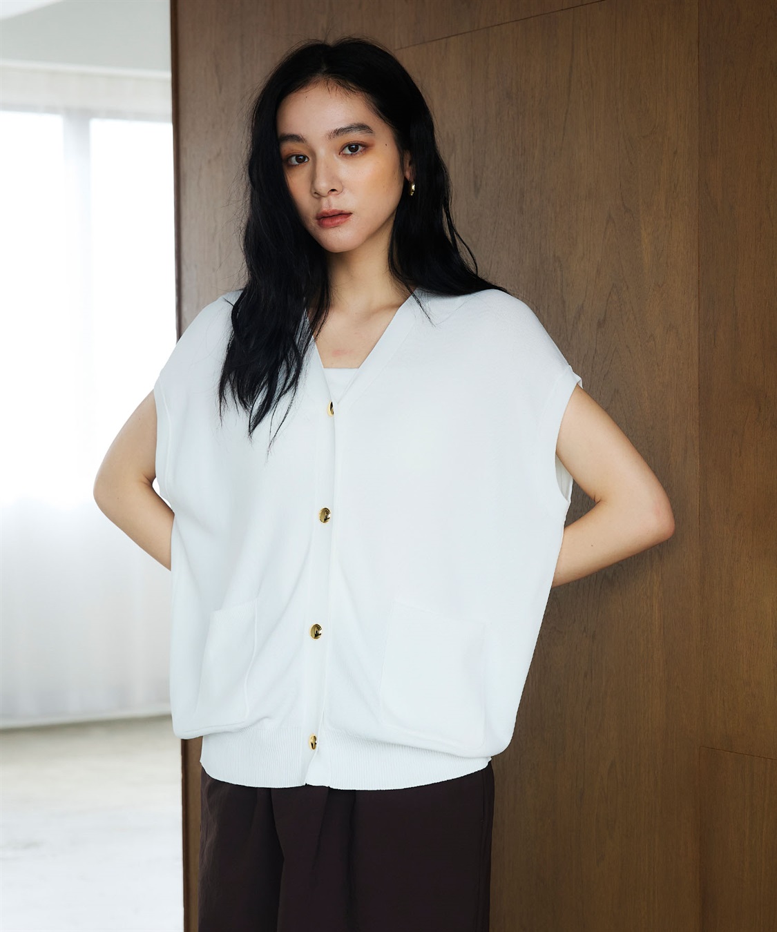 CROSS FUNCTION 《洗える》サマ美え Vネック金釦ニットベスト_sub_10