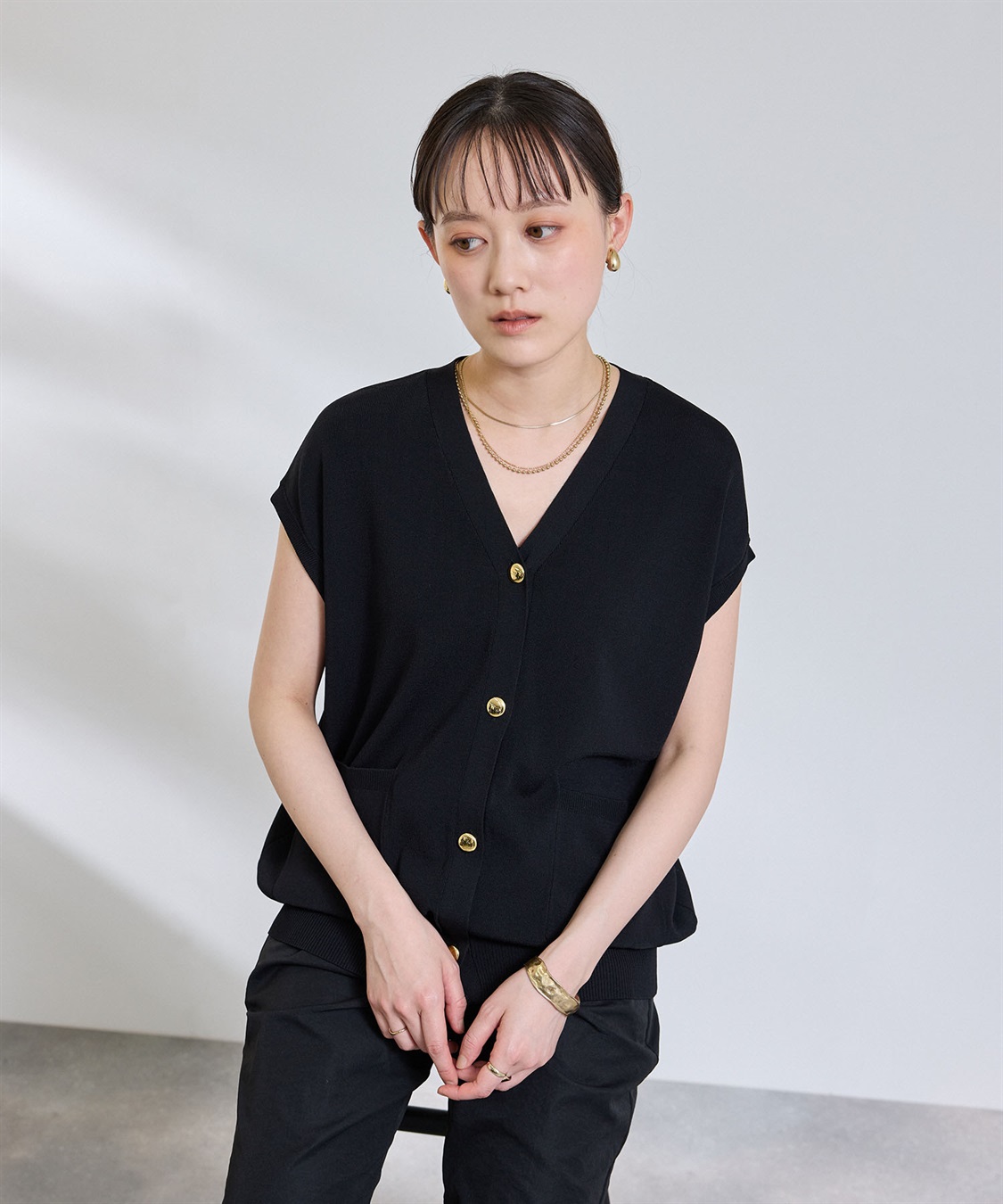 CROSS FUNCTION 《洗える》サマ美え Vネック金釦ニットベスト_sub_20