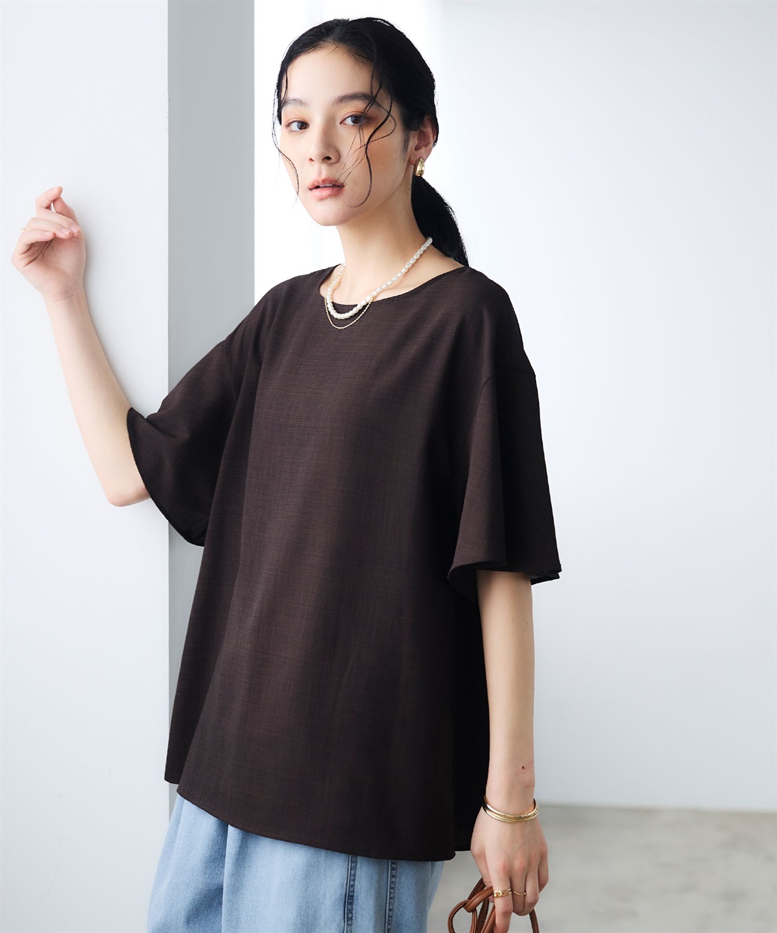 CROSS FUNCTION 《撥水》エブ楽 リネンライクフレアスリーブブラウス_sub_14