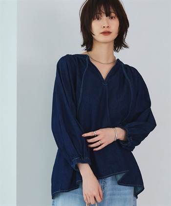 CROSS FUNCTION 《撥水》FRESH DENIM デニムカフタンボリュームスリーブブラウス_subthumb_1