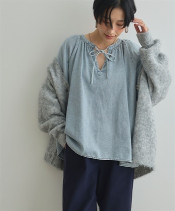 CROSS FUNCTION 《撥水》FRESH DENIM デニムカフタンボリュームスリーブブラウス_subthumb_2
