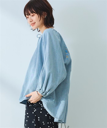CROSS FUNCTION 《撥水》FRESH DENIM デニムカフタンボリュームスリーブブラウス_subthumb_9