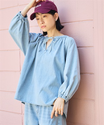 CROSS FUNCTION 《撥水》FRESH DENIM デニムカフタンボリュームスリーブブラウス_subthumb_13