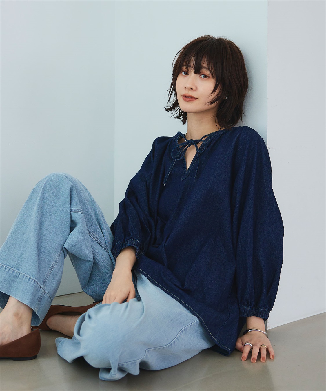 CROSS FUNCTION 《撥水》FRESH DENIM デニムカフタンボリュームスリーブブラウス_sub_26