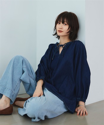 CROSS FUNCTION 《撥水》FRESH DENIM デニムカフタンボリュームスリーブブラウス_subthumb_26