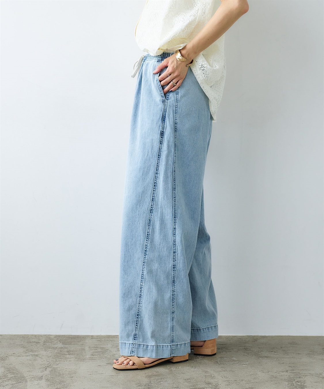CROSS FUNCTION 《撥水》FRESH DENIM ドロストデニムワイドパンツ_sub_3