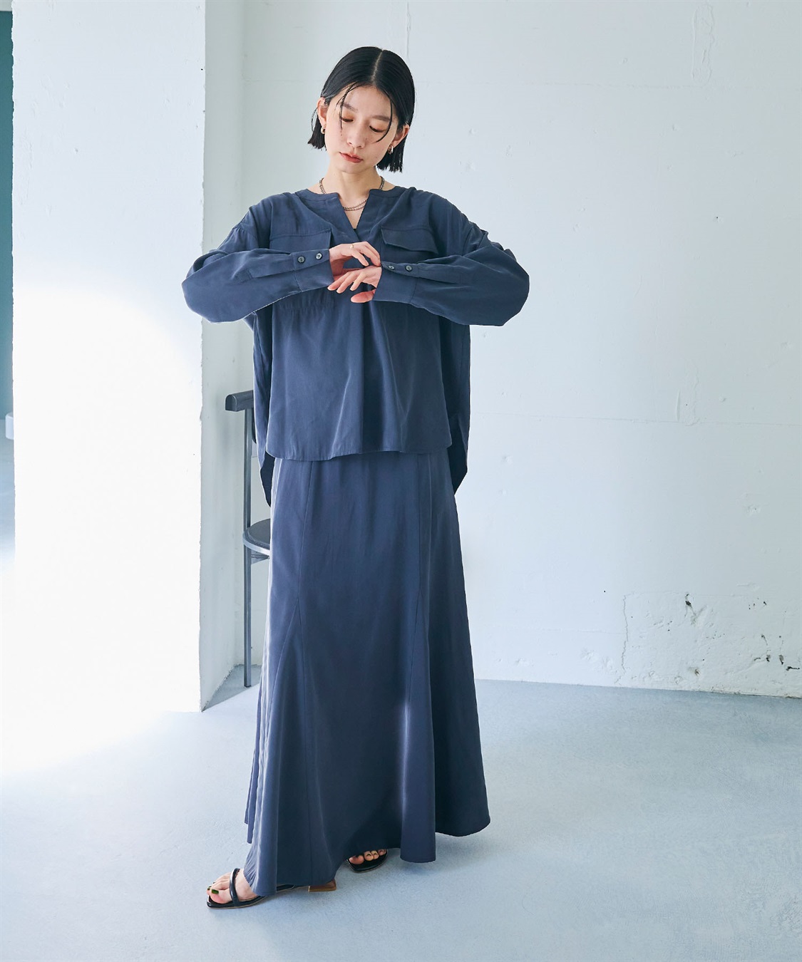CROSS FUNCTION 《接触冷感》サマ美え とろみワークディテールドレープシャツ_sub_5