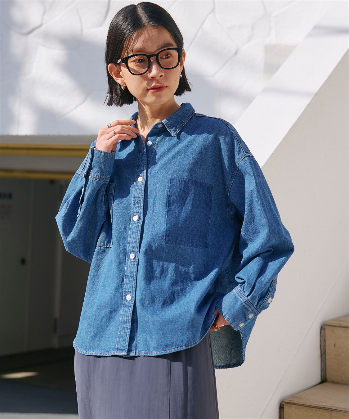 CROSS FUNCTION 《撥水》FRESH DENIM ポケットデザインデニムシャツ_sub_1