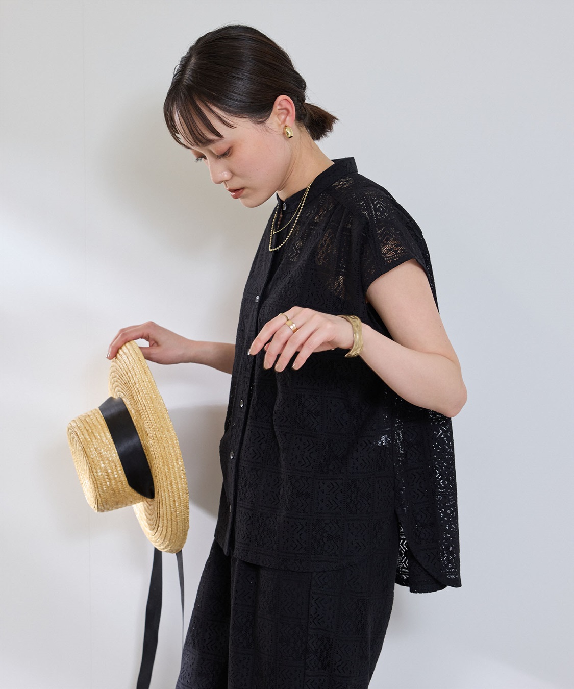 CROSS FUNCTION サマ美え レースフレンチスリーブブラウス_sub_15