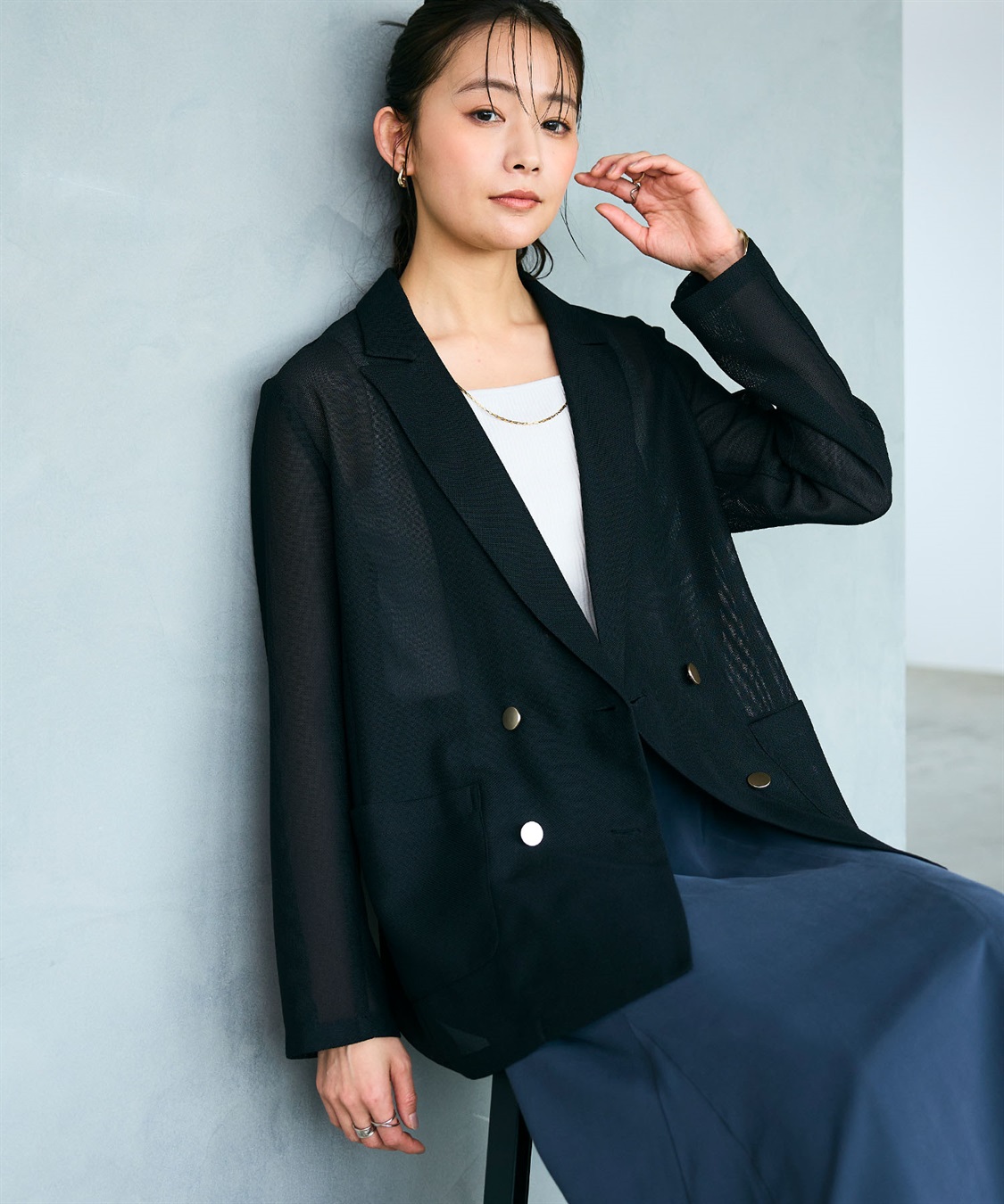 CROSS FUNCTION 《洗える》サマ美え 金釦メッシュテーラードダブルジャケット_sub_10
