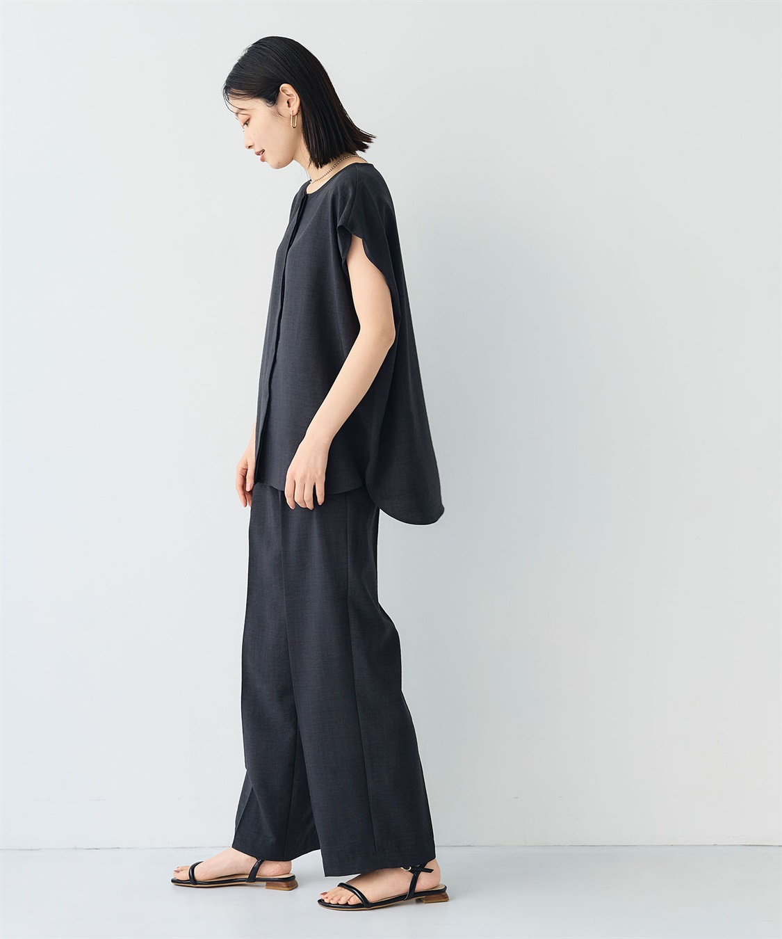 CROSS FUNCTION 《シワになりにくい》サマナチュラ リネンライクベルト付きフレンチスリーブブラウス_sub_13