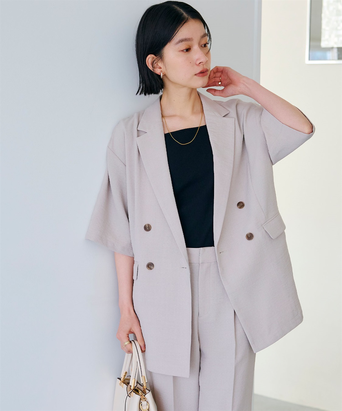 CROSS FUNCTION 《シワになりにくい》サマナチュラ リネンライクハーフスリーブテーラードジャケット_sub_3
