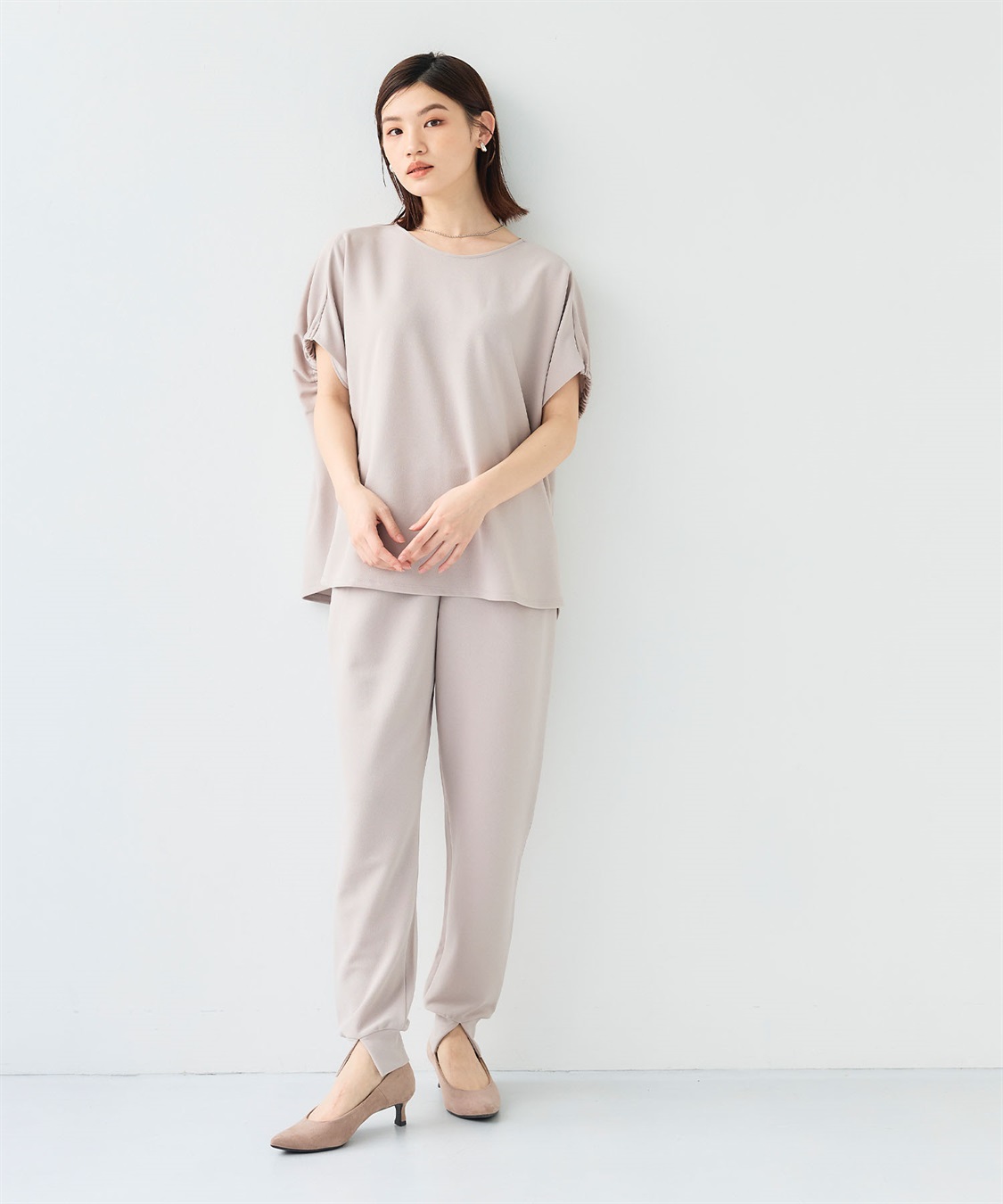 CROSS FUNCTION 《シワになりにくい》【セットアップ】サマ美え カットジョーゼット前スリットジョガーパンツ_sub_2