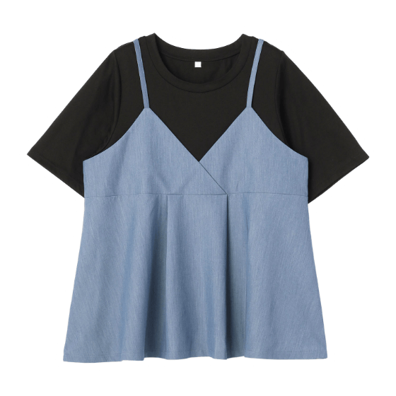 anyfee デニムライクビスチェレイヤード風Tシャツ BLK