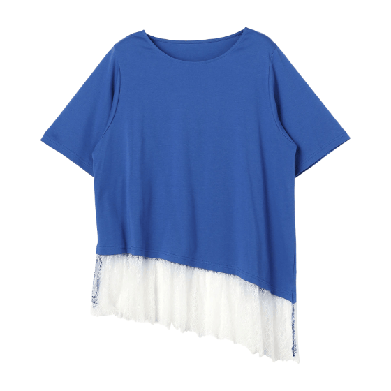 anyfee アシンメトリー裾レースTシャツ OFW