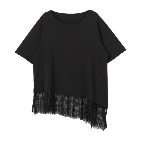 anyfee アシンメトリー裾レースTシャツ BLU