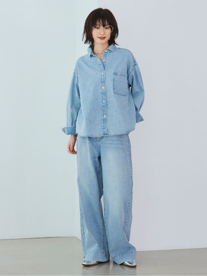 《撥水》FRESH DENIM デニムワイドバギーパンツ