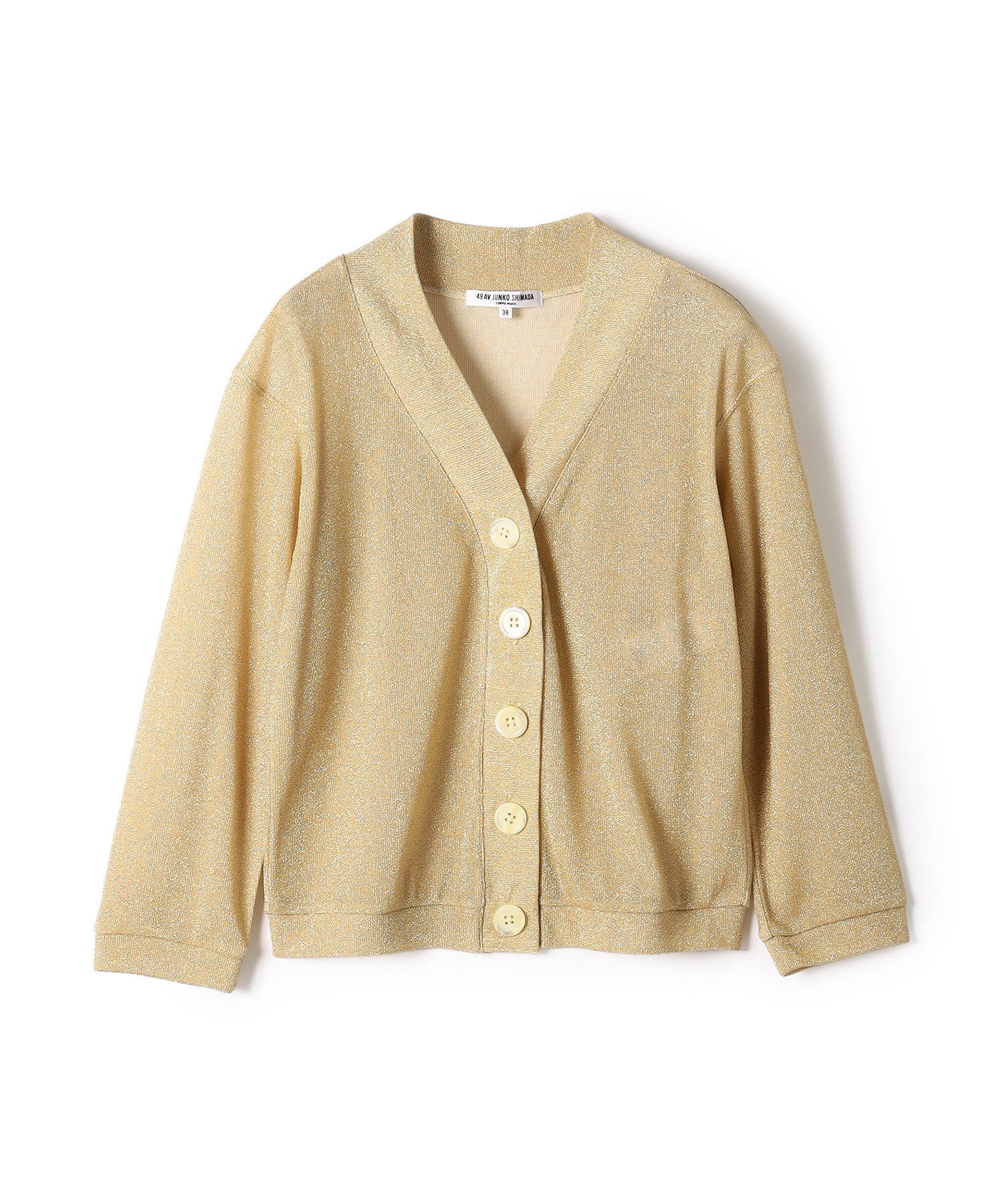 49AV JUNKO SHIMADA ラメニットカーディガンを着用した女性
