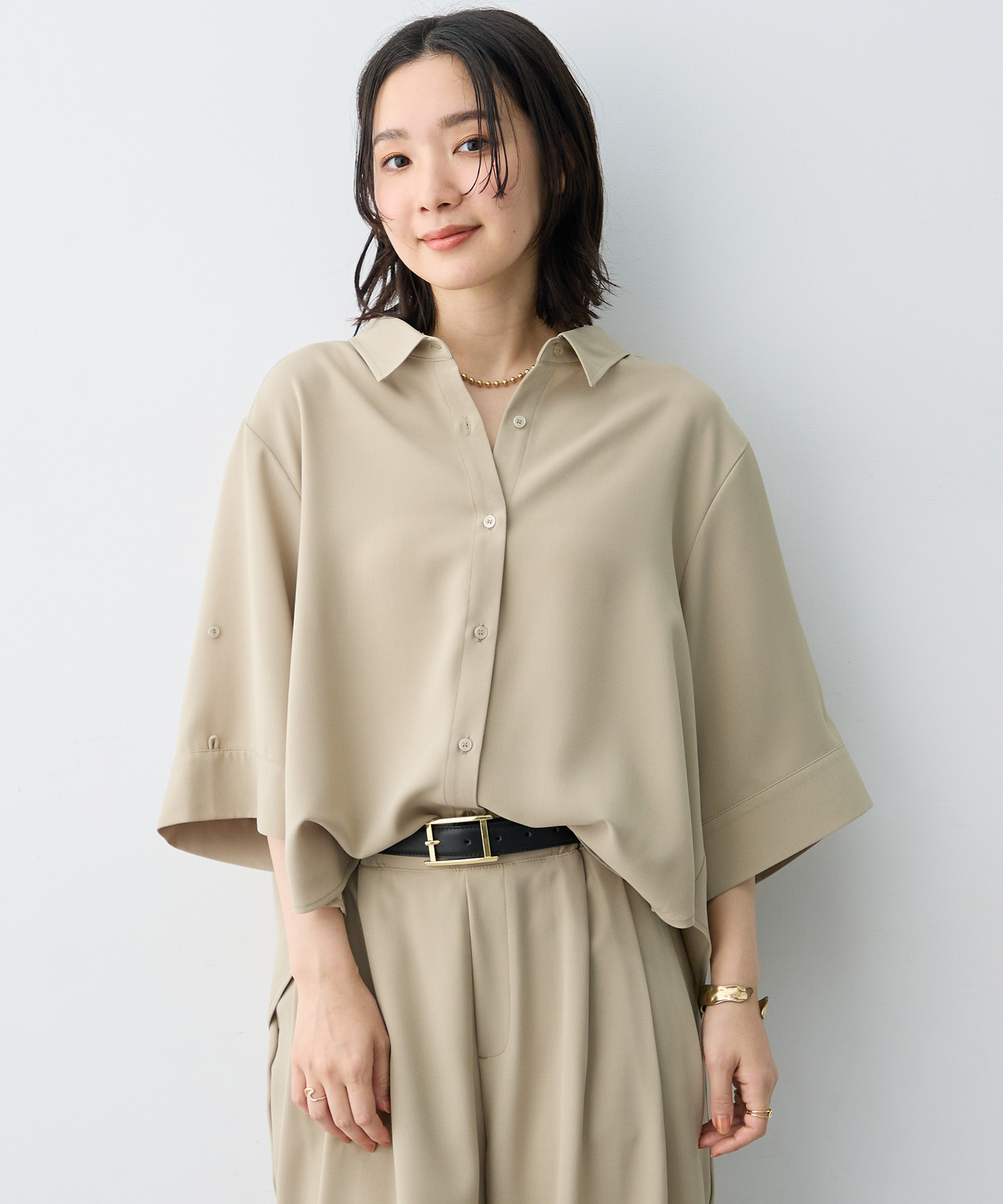 anyfee 【anyfee×HINAコラボ】サマラク2wayスリーブワイドシャツ《大きいサイズ》