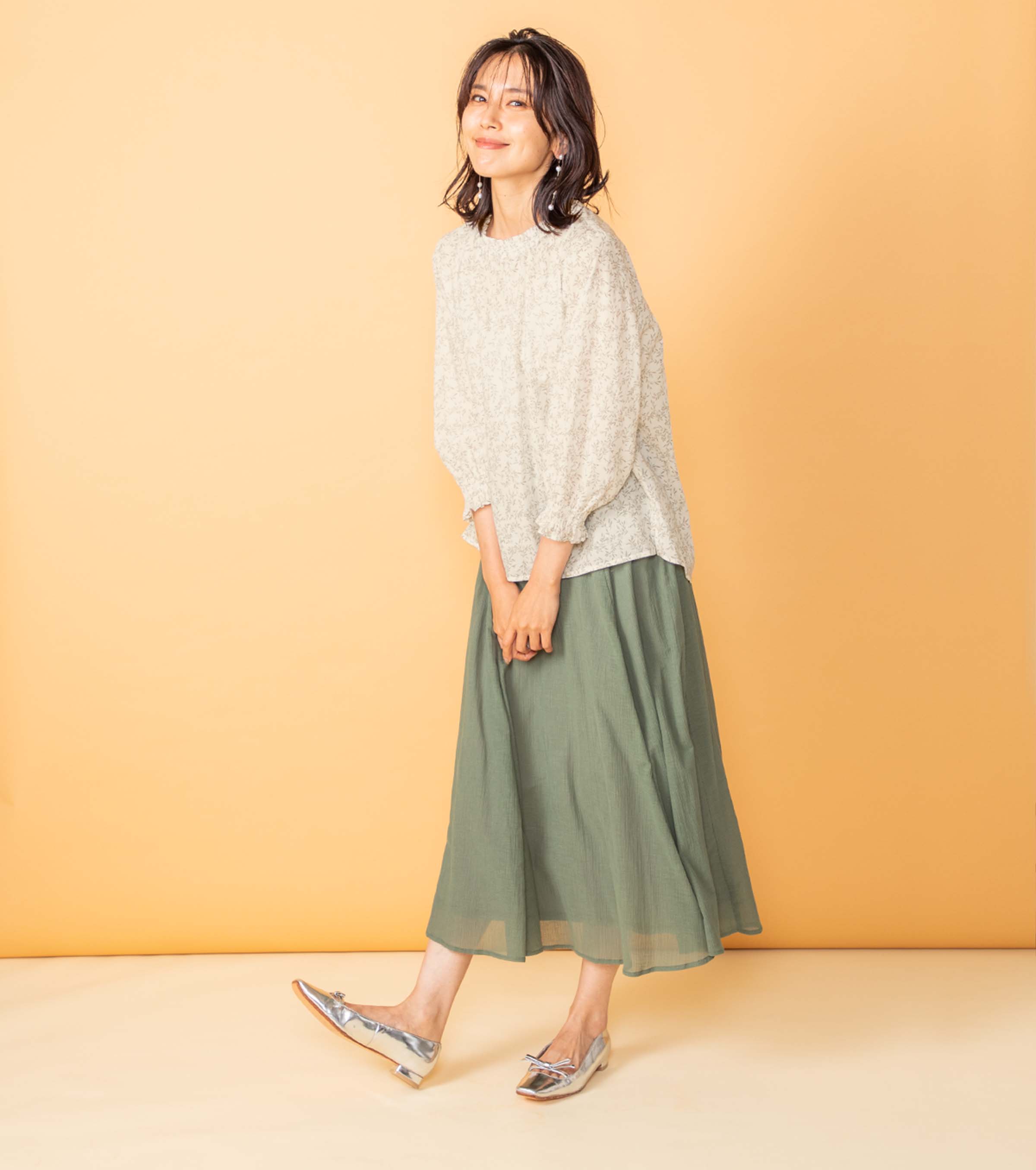 Cotton Tencel Floral Blouse Ivory