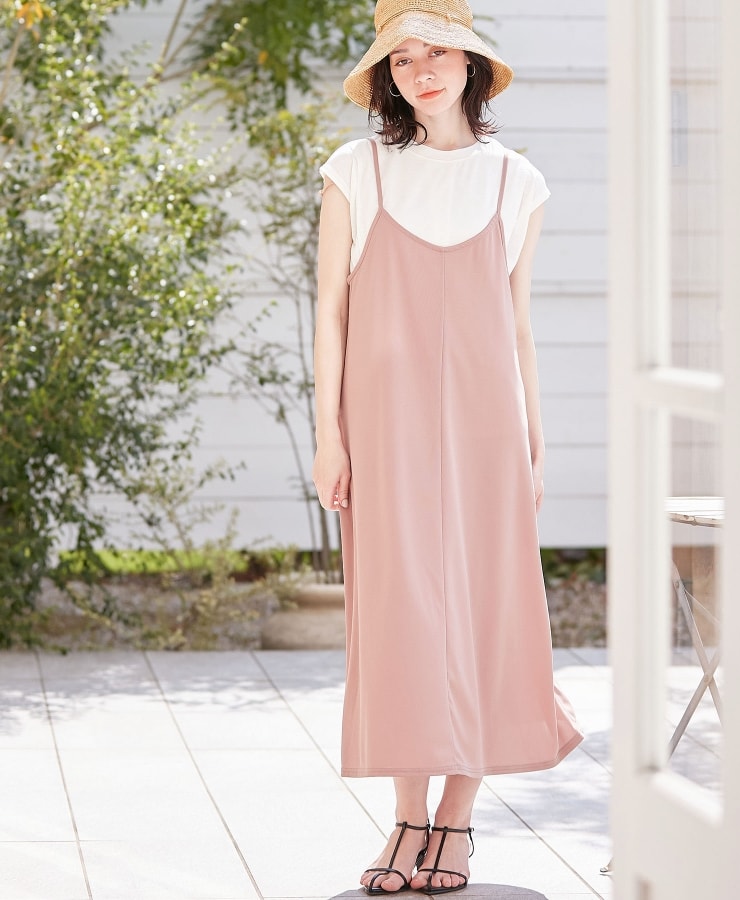 【セット】汗染み防止加工トップス＆接触冷感キャミワンピ(PINK)の着用イメージ
